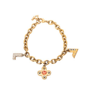 Pre-Loved Louis Vuitton Gold Plated Brass and Strass Love Letters Charm Bracelet